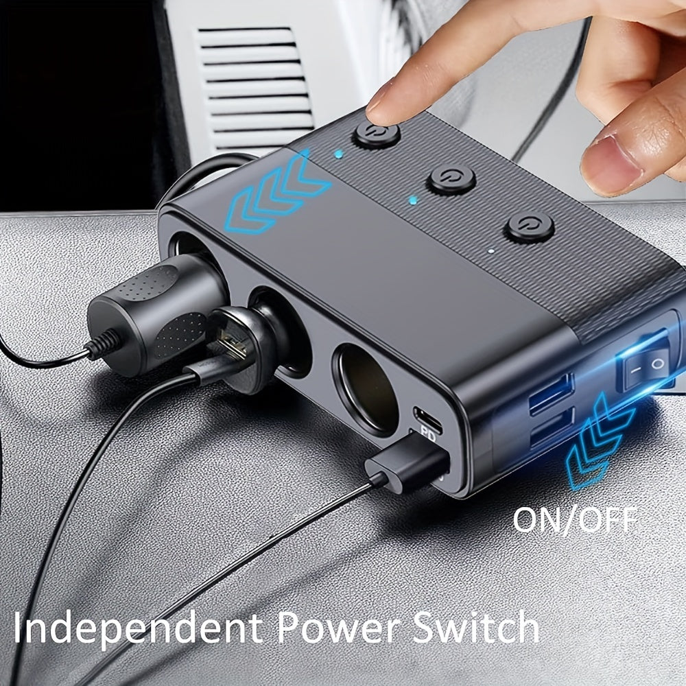 7 in 1 Car Charger Adapter Cigarette Lighter Plug Splitter Independent Switches