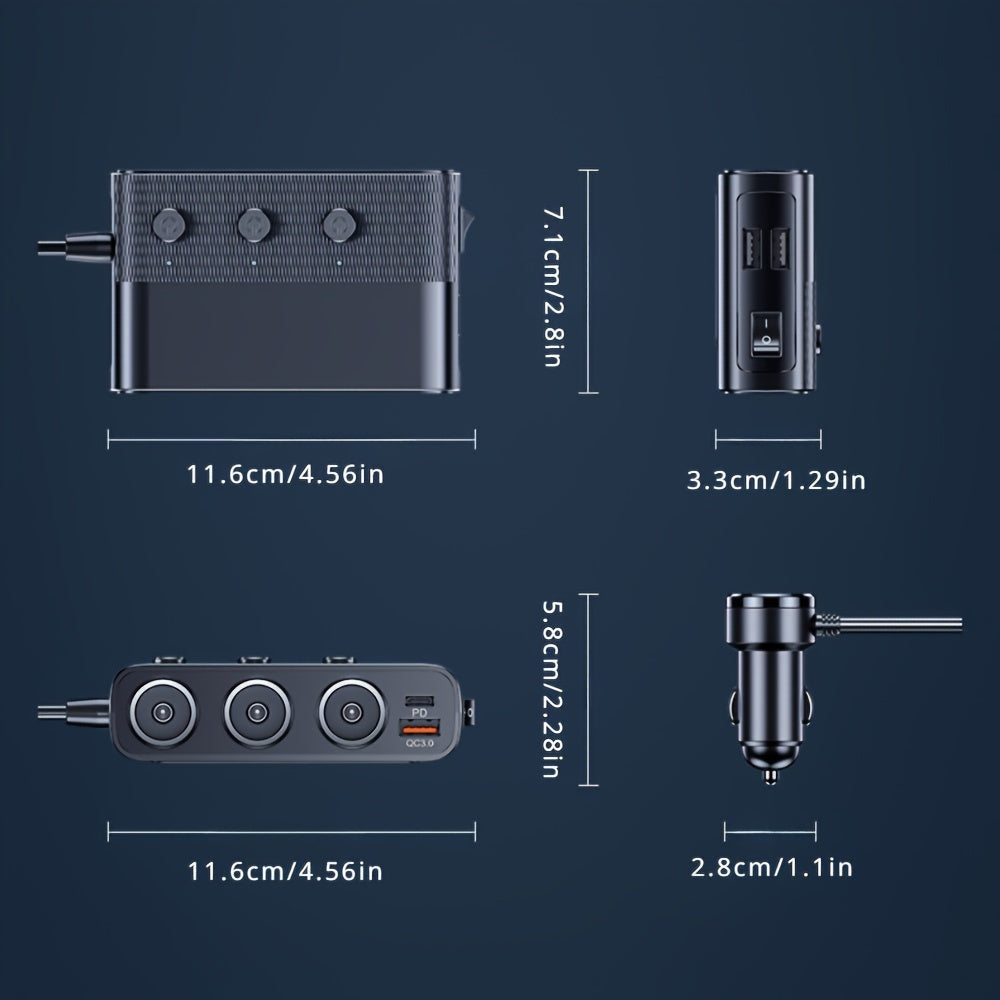 7 in 1 Car Charger Adapter Cigarette Lighter Plug Splitter Independent Switches