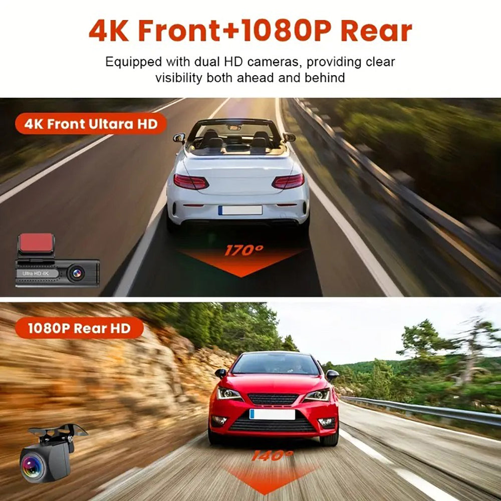 4K WiFi Car Dash Cam Dual Lens Wide Angle IPS Screen Night Vision Recording with 32GB Card