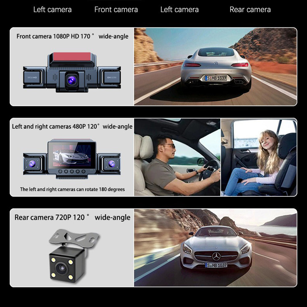 4-Channel 360° Panoramic Dash Camreas 1080P HD Dash Cam Comes With 32GB TF Card