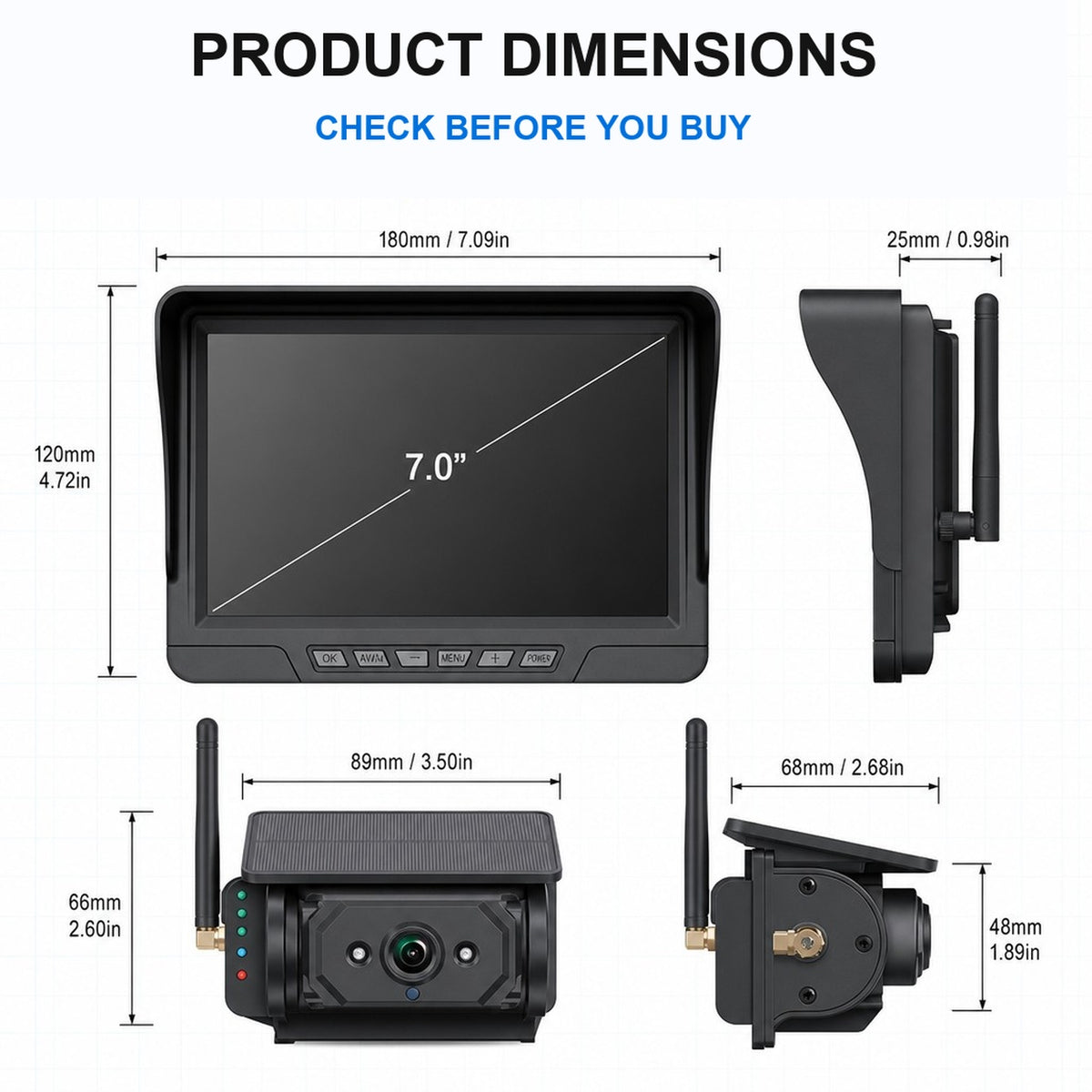 MCNE TA-147 monitor and F25 camera dimensions
