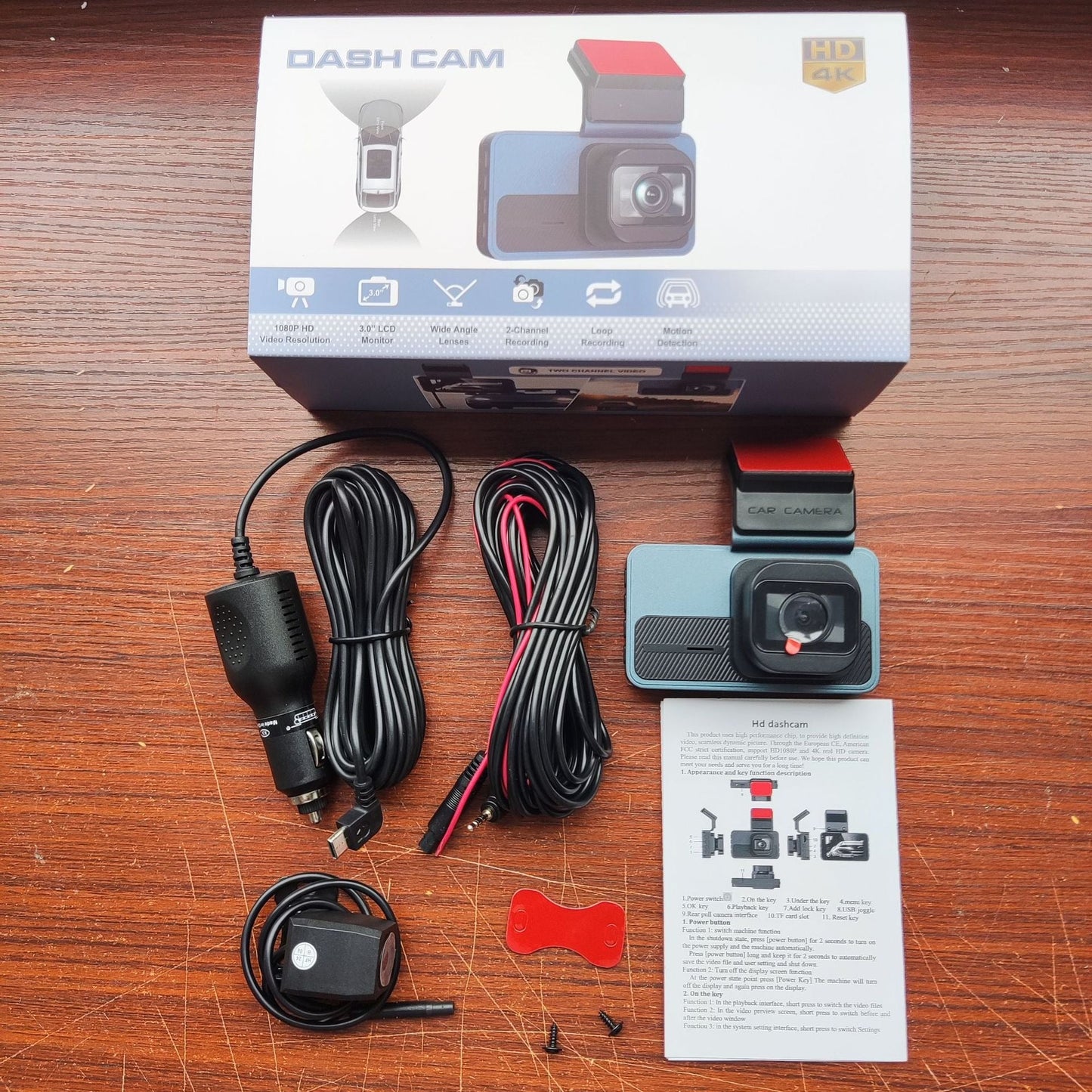 4K Front 2.5K Rear Dash Cam with WiFi GPS ADAS Dual Car Camera 32GB Card