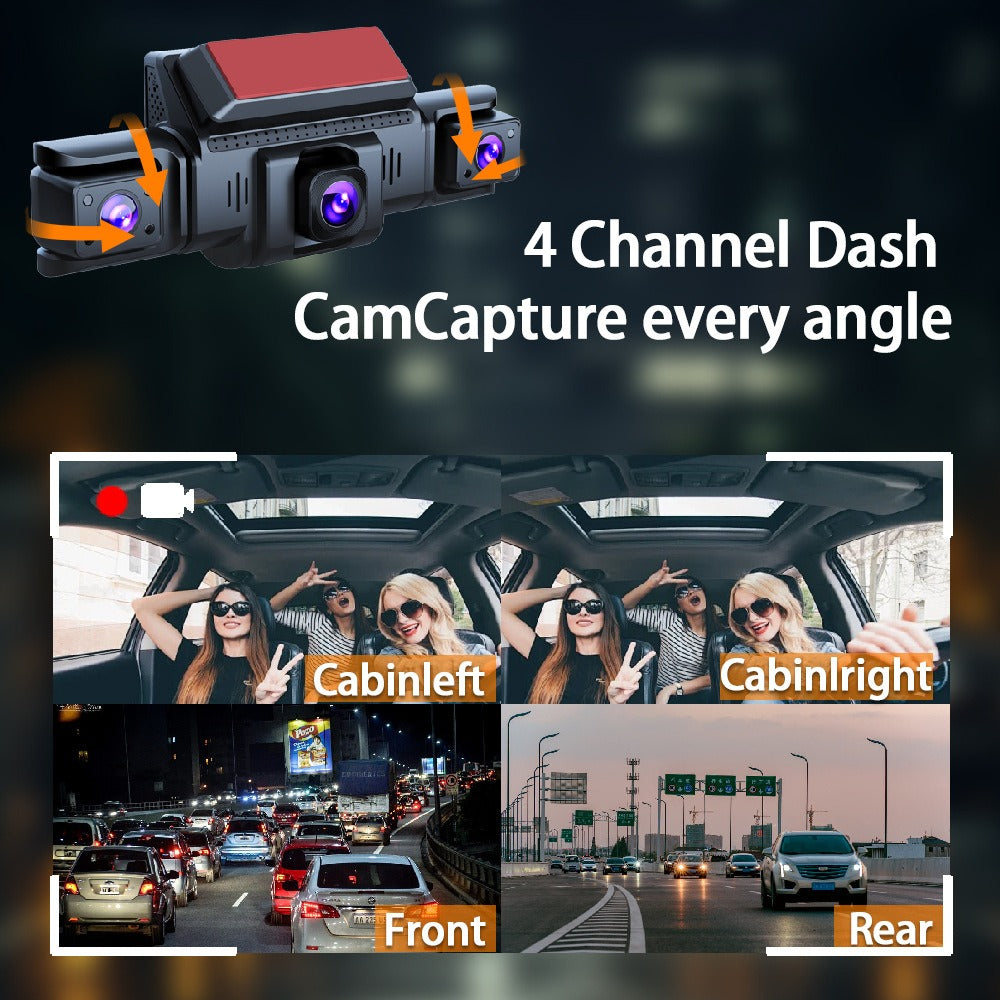 4-Channel 360° Panoramic Dash Camreas 1080P HD Dash Cam Comes With 32GB TF Card