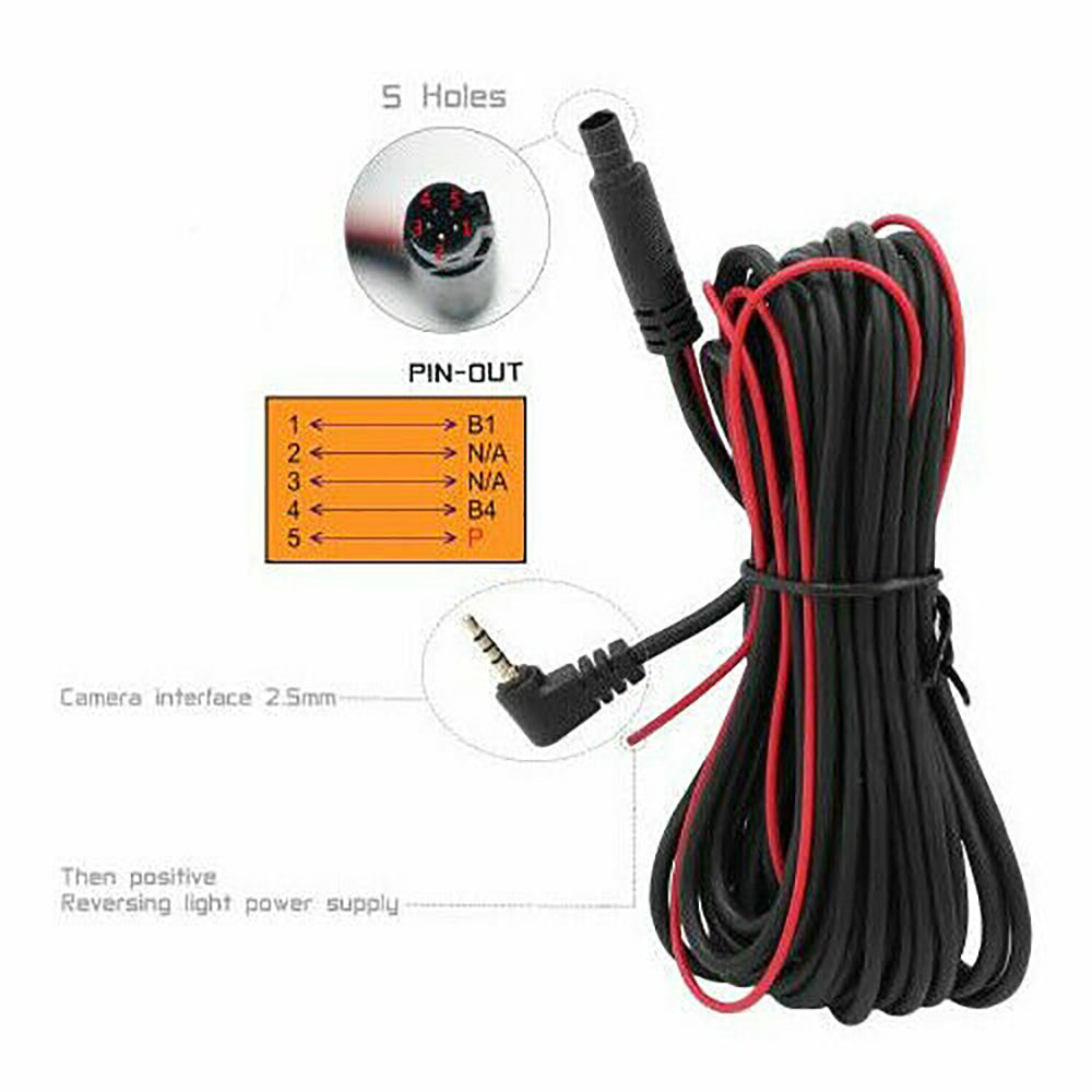 Dash Cam Rear View Backup Camera Reverse Car Recorder Extension Cable – 5-Pin 9m or 4-Pin 10m Rear Camera Cable