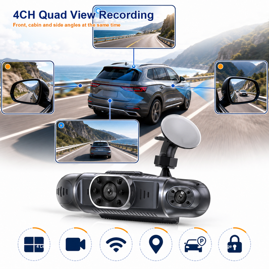 4CH 1080P Full HD WiFi Dash Cameras with GPS Hardwire and 32GB Card