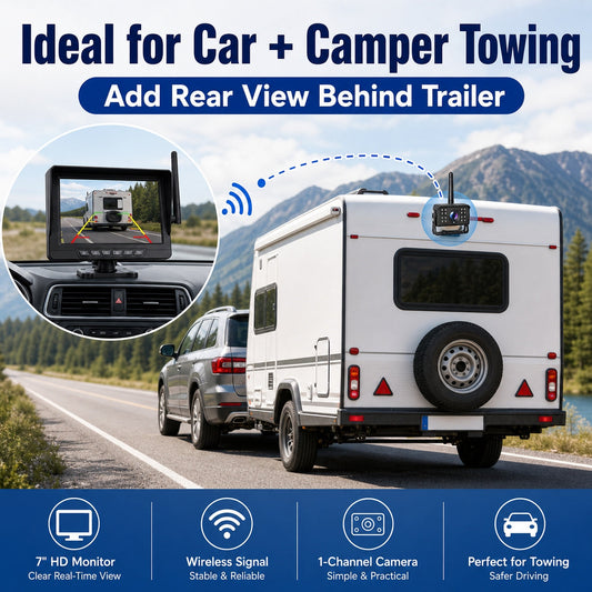 7" Wireless Rear View Camera System BSD Alert DVR RV Trailer Camper Towing