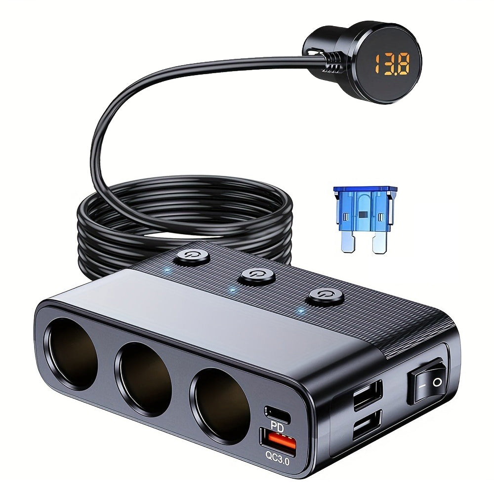 7 in 1 Car Charger Adapter Cigarette Lighter Plug Splitter Independent Switches
