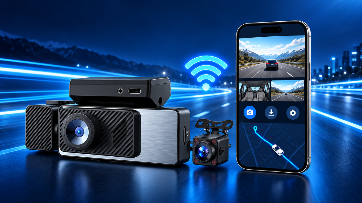 MCNE 4K WiFi dash cam connected to a smartphone app