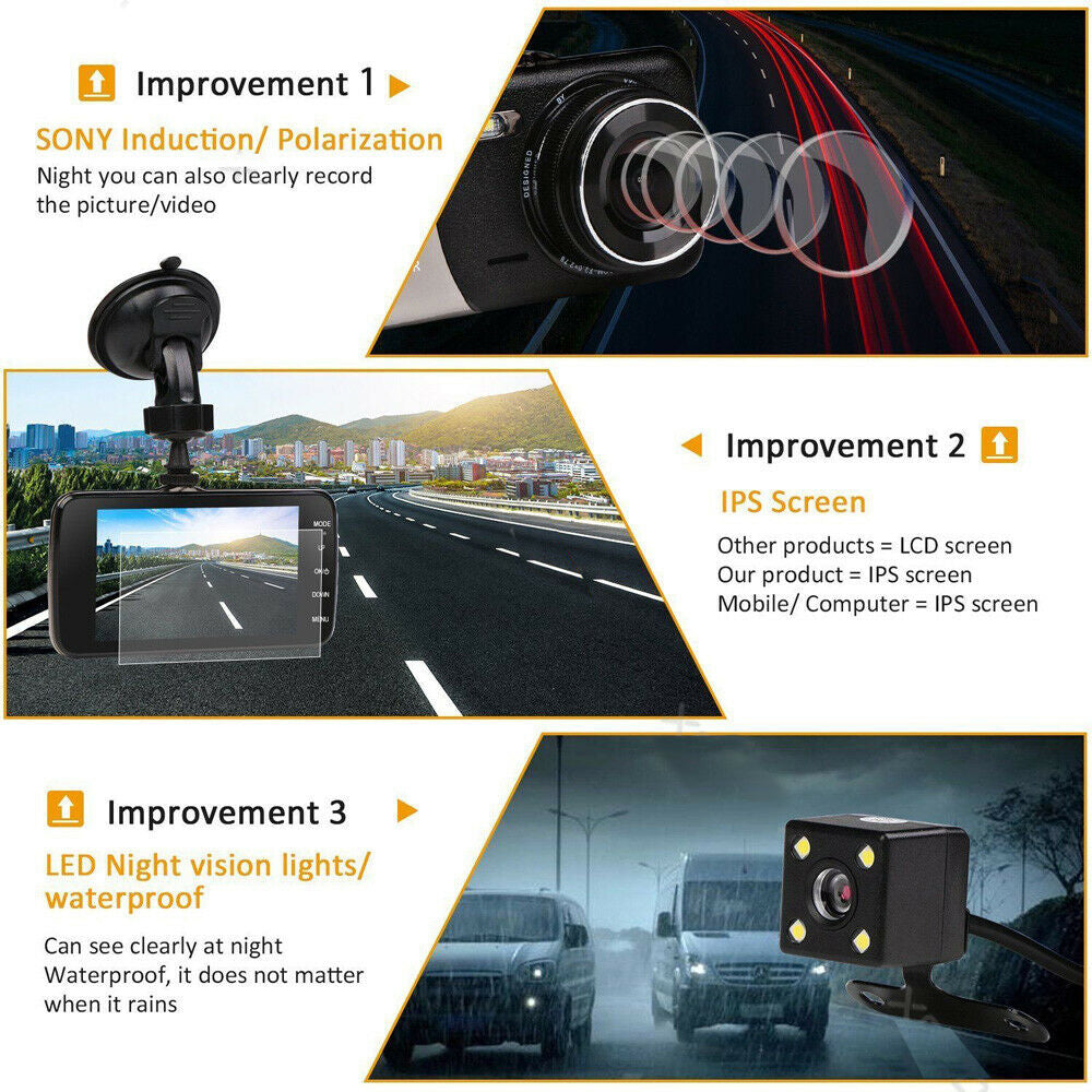 1080P Dual Dash Cam Front and Rear Motion Detection Loop Recording Car Camera