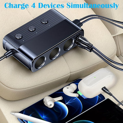7 in 1 Car Charger Adapter Cigarette Lighter Plug Splitter Independent Switches