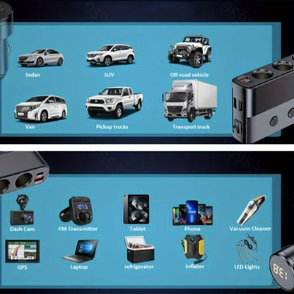 7 in 1 Car Charger Adapter Cigarette Lighter Plug Splitter Independent Switches