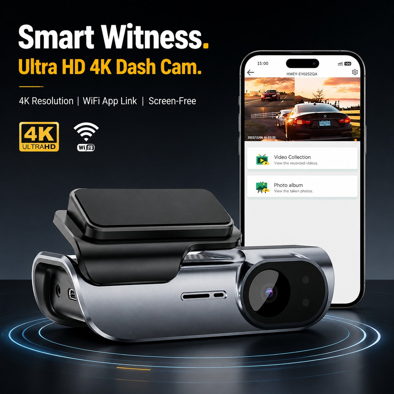 4K WiFi Hidden Front Dash Cam with 32GB Card G-Sensor Parking Protection