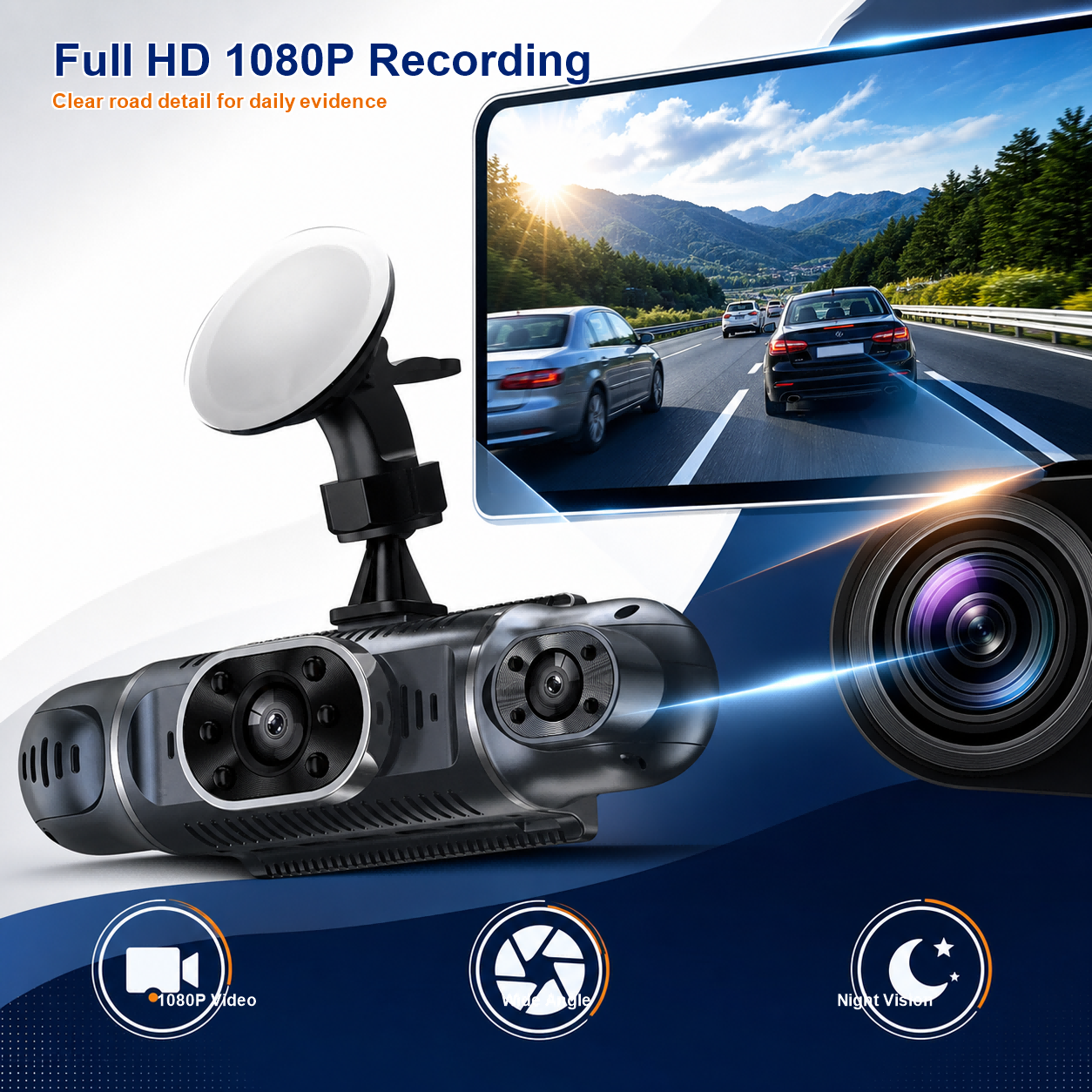 4CH 1080P Full HD WiFi Dash Cameras with GPS Hardwire and 32GB Card