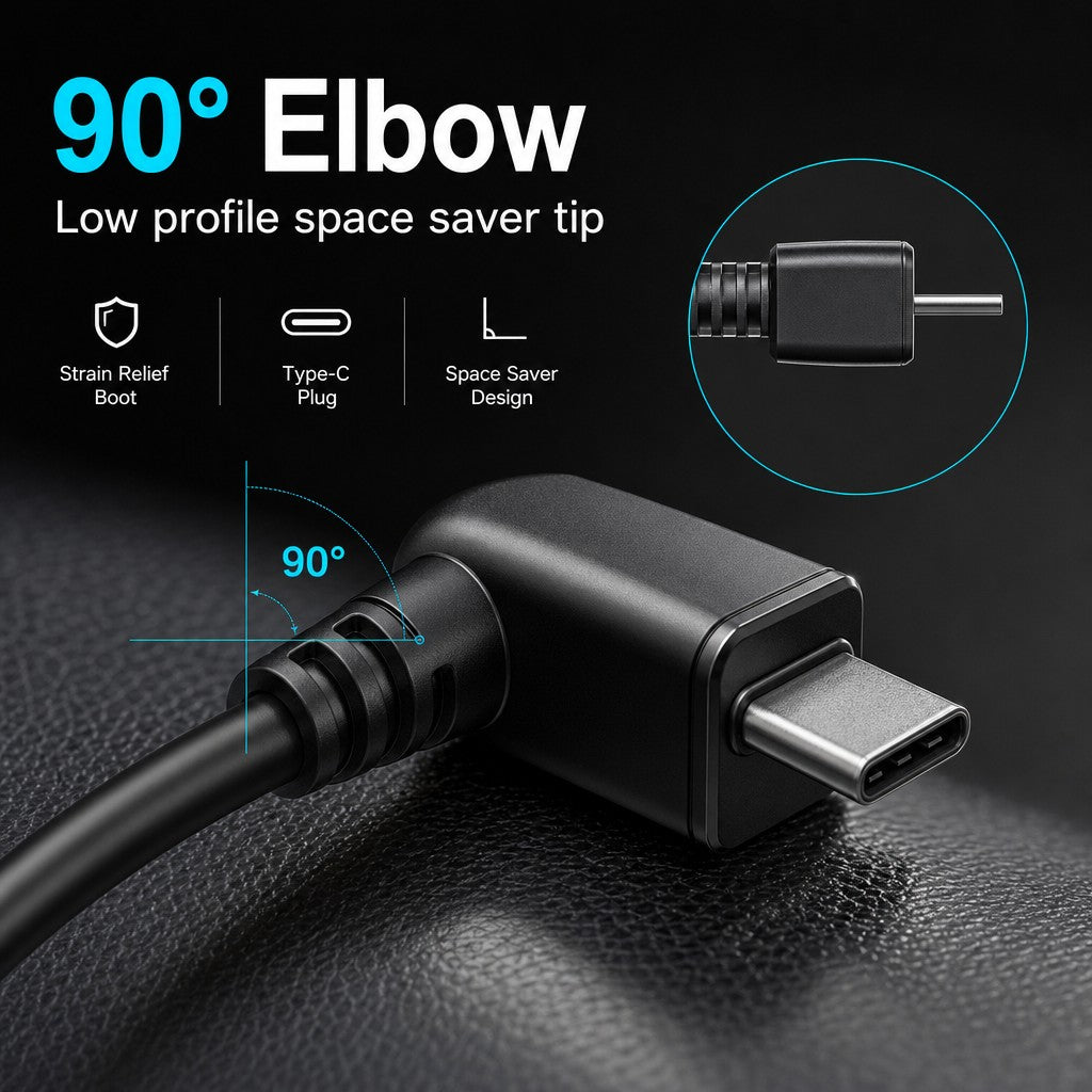 3-Port Dash Cam Car Charger with Voltage Display – QC3.0, PD 20W & 3.5m Right-Angle USB-C Cable