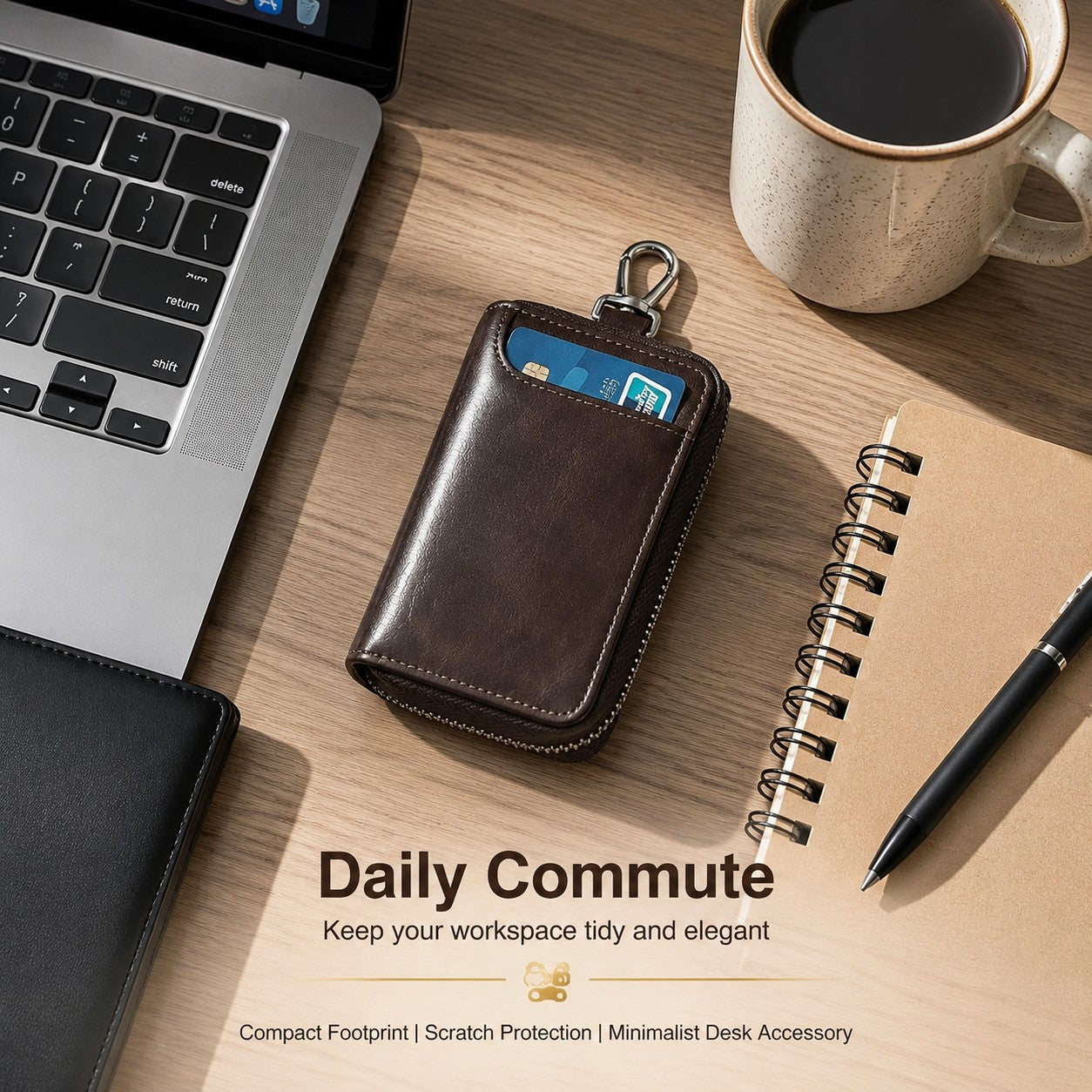 Leather-Look Car Key Organiser Pouch with Zip & Clip – 3 Colours Key Bag – product detail image 6