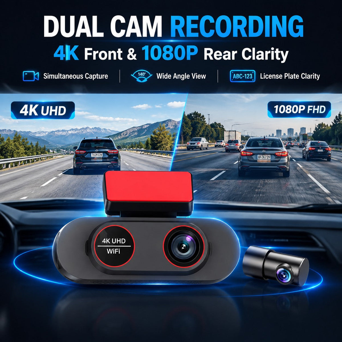 TA-146 dual-camera recording with 4K front and 1080P rear views
