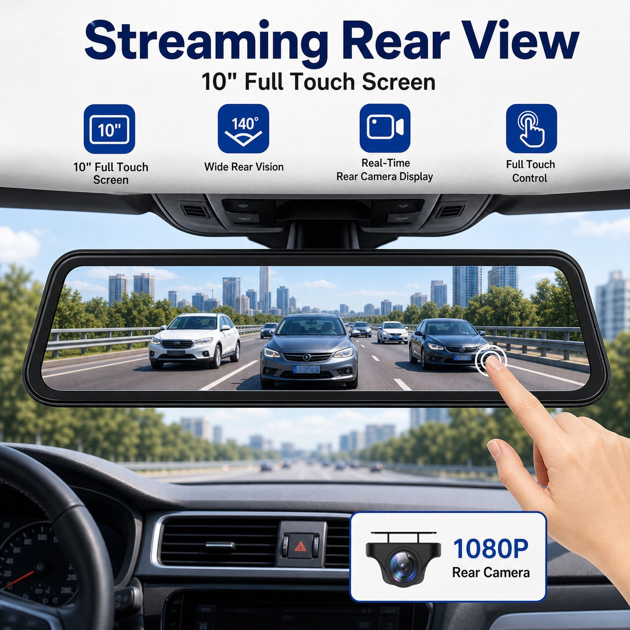 4K Streaming Mirror Wi-Fi Dash Cam with Wireless CarPlay and Android Auto