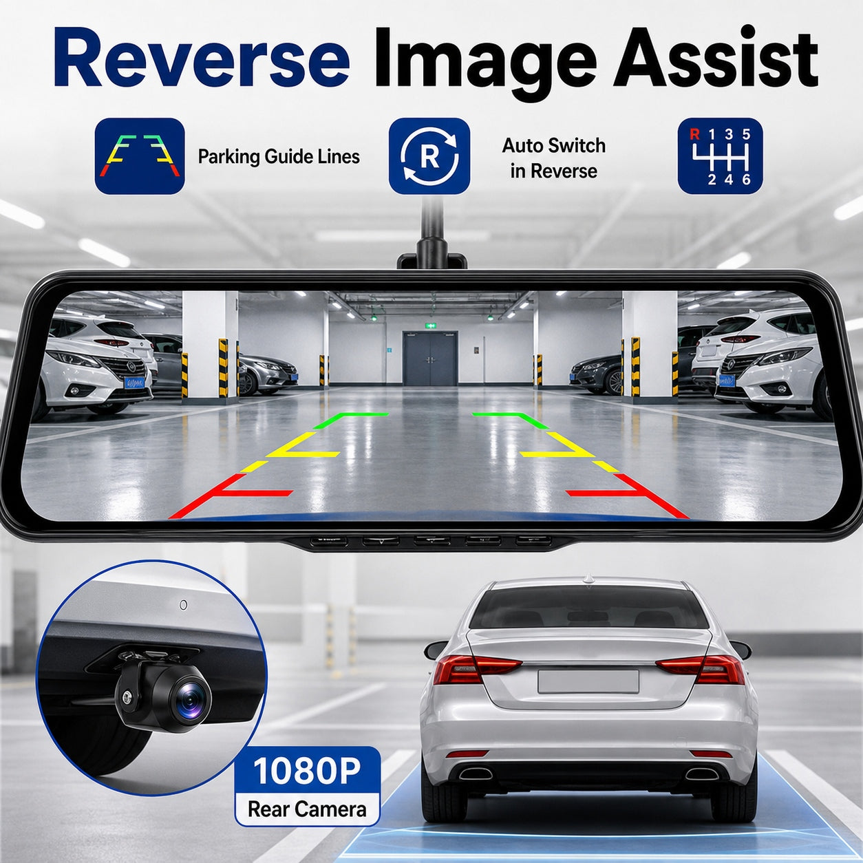 4K Streaming Mirror Wi-Fi Dash Cam with Wireless CarPlay and Android Auto