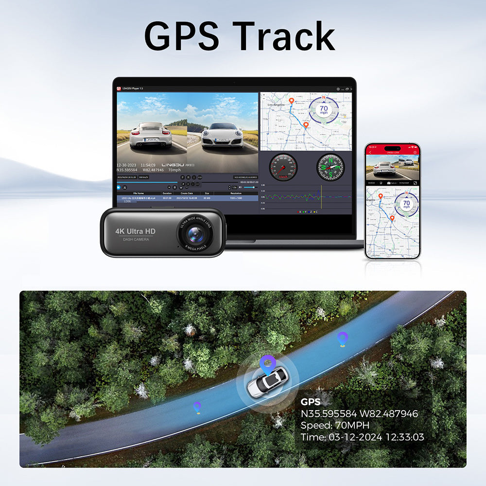 4K Front and Rear Dash Cam WiFi GPS Hardwire Kit 64GB Card