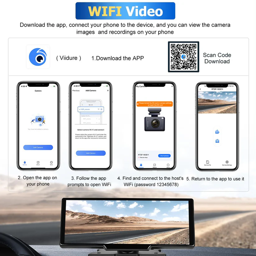 4K ADAS DVR Wireless Apple Android Carplay Light Sensor Dash Camera with 64G Card