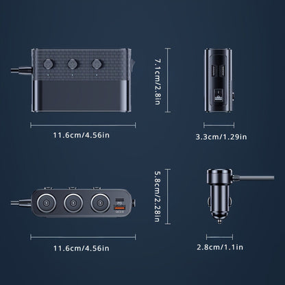 7 in 1 Car Charger Adapter Cigarette Lighter Plug Splitter Independent Switches