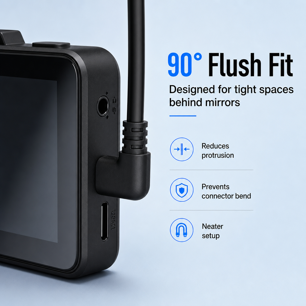 3.5m USB-A to Right-Angle USB-C Type-C Dash Cam Power Cable