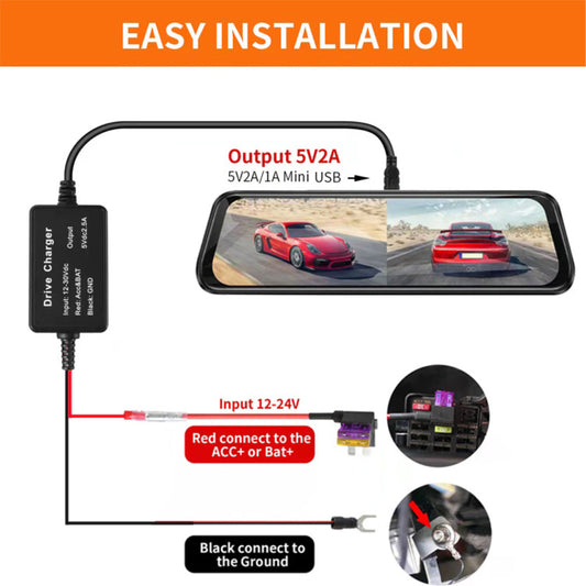 USB/Micro/Type-C Hardwire Kit for DashCam RearView Camera Reversing Recorder