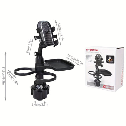 Universal 3in1 Car Cup Holder Tray Phone Mount Drink Food Table Tidy Organizer