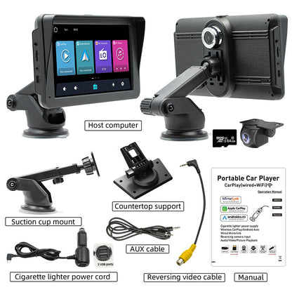 7" IPS HD Touch Screen Apple Android Carplay with 1080P Dual Dashcam 64G Card