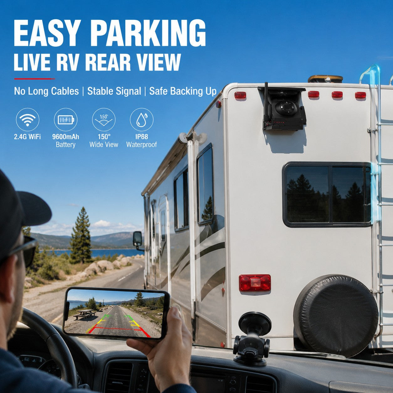 Solar WiFi Vehicle HD Camera No Monitor Required 9600mAh Magnetic