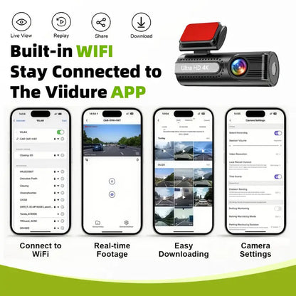 4K WiFi Car Dash Cam Dual Lens Wide Angle IPS Screen Night Vision Recording with 32GB Card