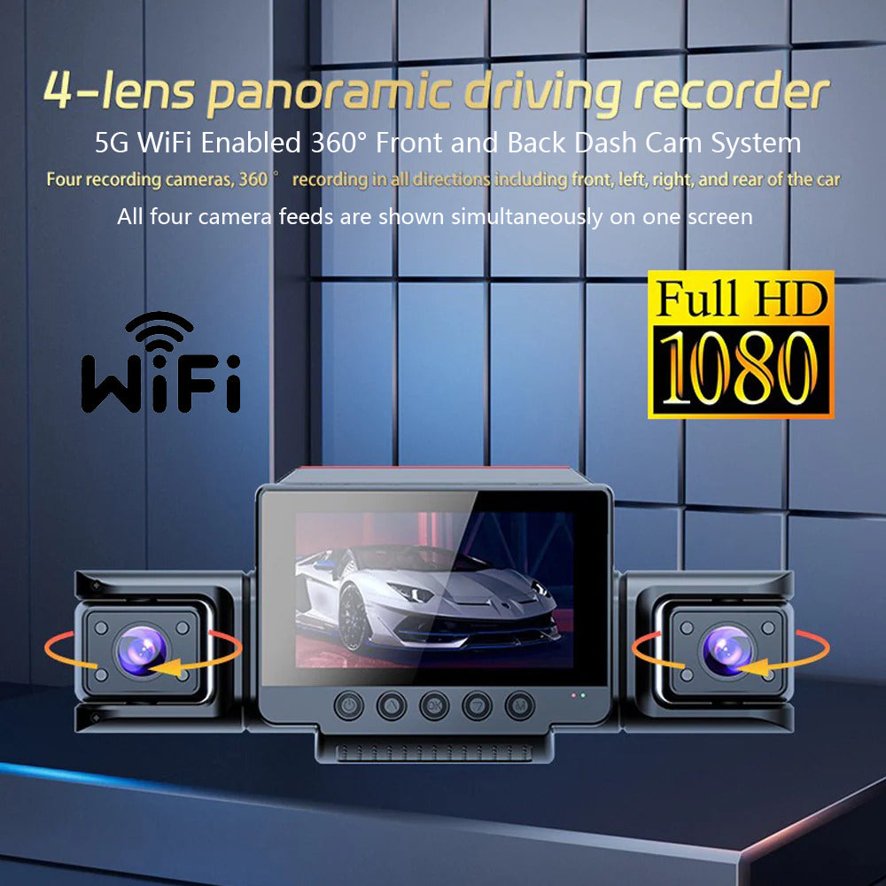4 Channel 5G WiFi Dashcam FHD 1080P 170° Wide Angle Motion Detection with 64GB Card