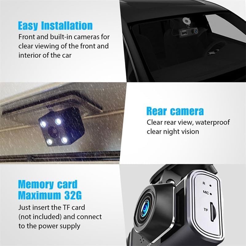 WiFi 3-Channel Dash Cam 1080P Front Rear & Inside Motion Detection Free 32GB Card