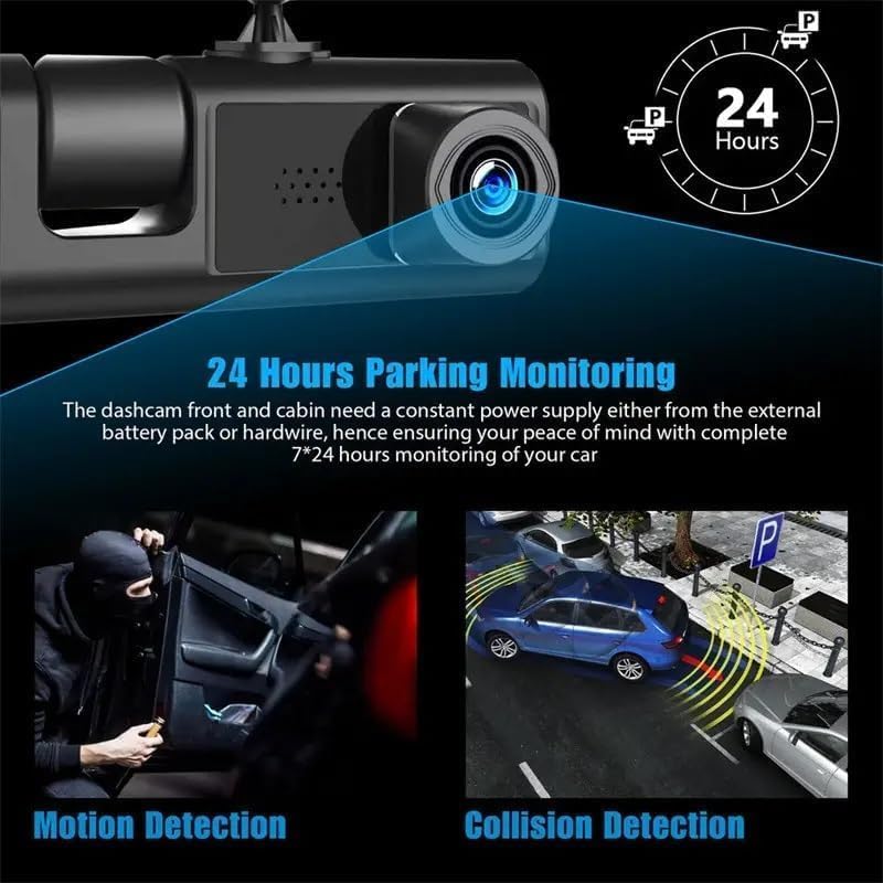 WiFi 3-Channel Dash Cam 1080P Front Rear & Inside Motion Detection Free 32GB Card