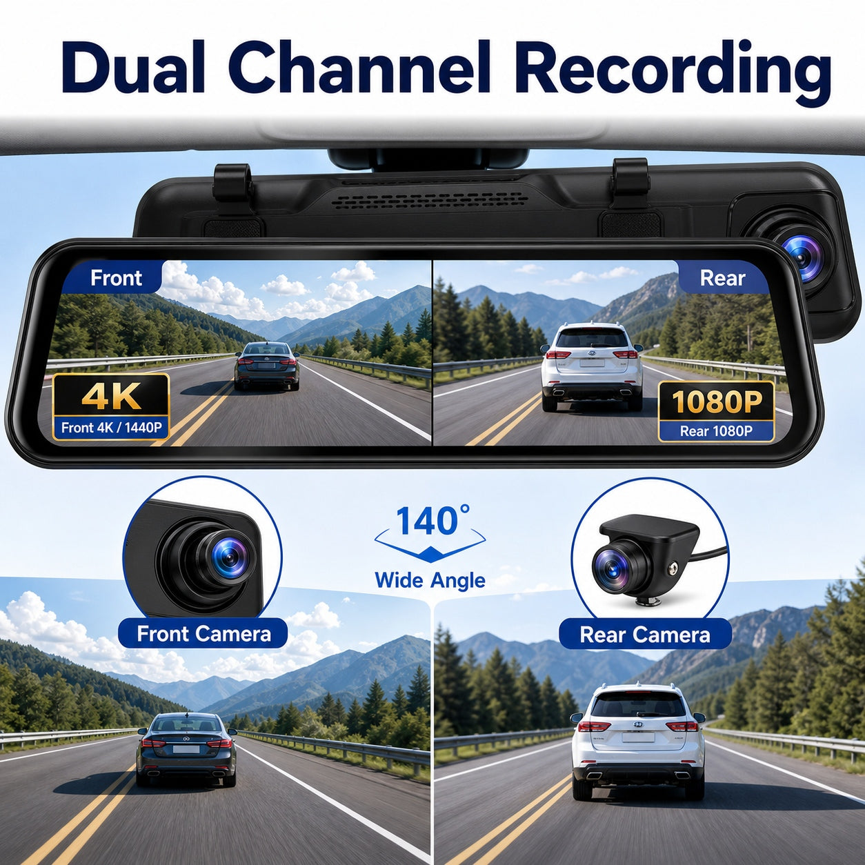 4K Streaming Mirror Wi-Fi Dash Cam with Wireless CarPlay and Android Auto