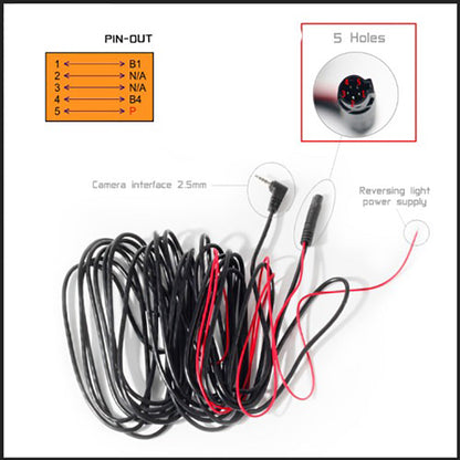 Dash Cam Rear View Backup Camera Reverse Car Recorder Extension Cable – 5-Pin 9m or 4-Pin 10m Rear Camera Cable