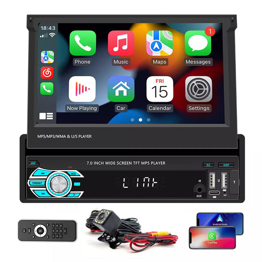 7in Universal Retractable Screen For Apple Carplay AndroidAuto With 12LED Rearview Camera