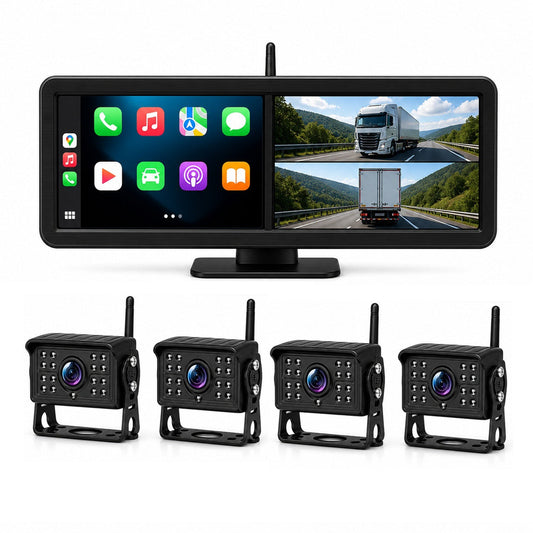 15.88'' 4CH CarPlay Wireless Truck Monitoring System Wi-Fi BSD Alert Night Vision Cameras