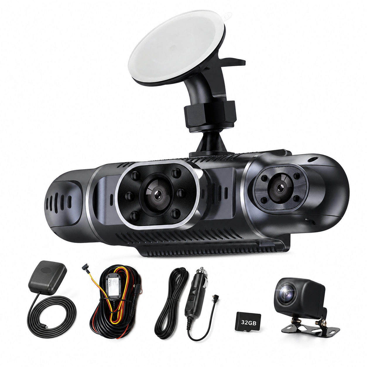 4CH 1080P Full HD WiFi Dash Cameras with GPS Hardwire and 32GB Card