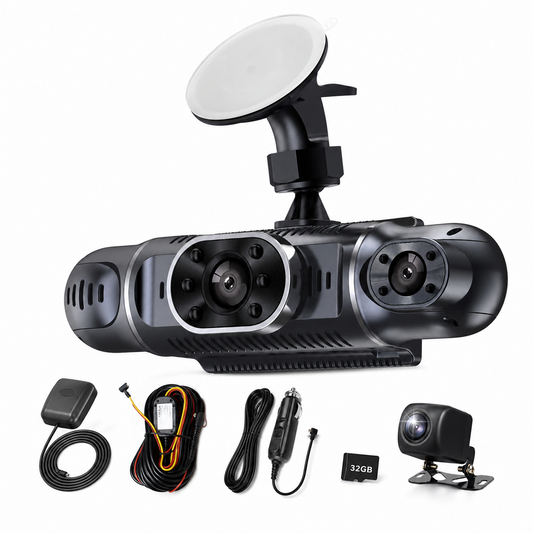 4CH 1080P Full HD WiFi Dash Cameras with GPS Hardwire and 32GB Card