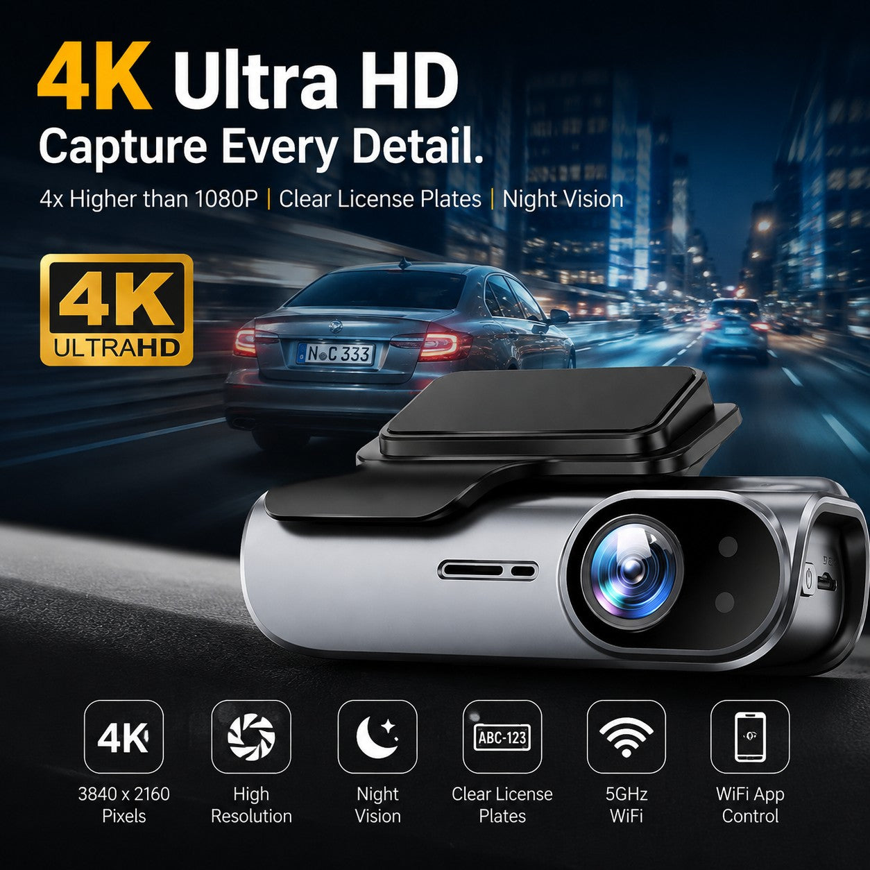 4K WiFi Hidden Front Dash Cam with 32GB Card G-Sensor Parking Protection