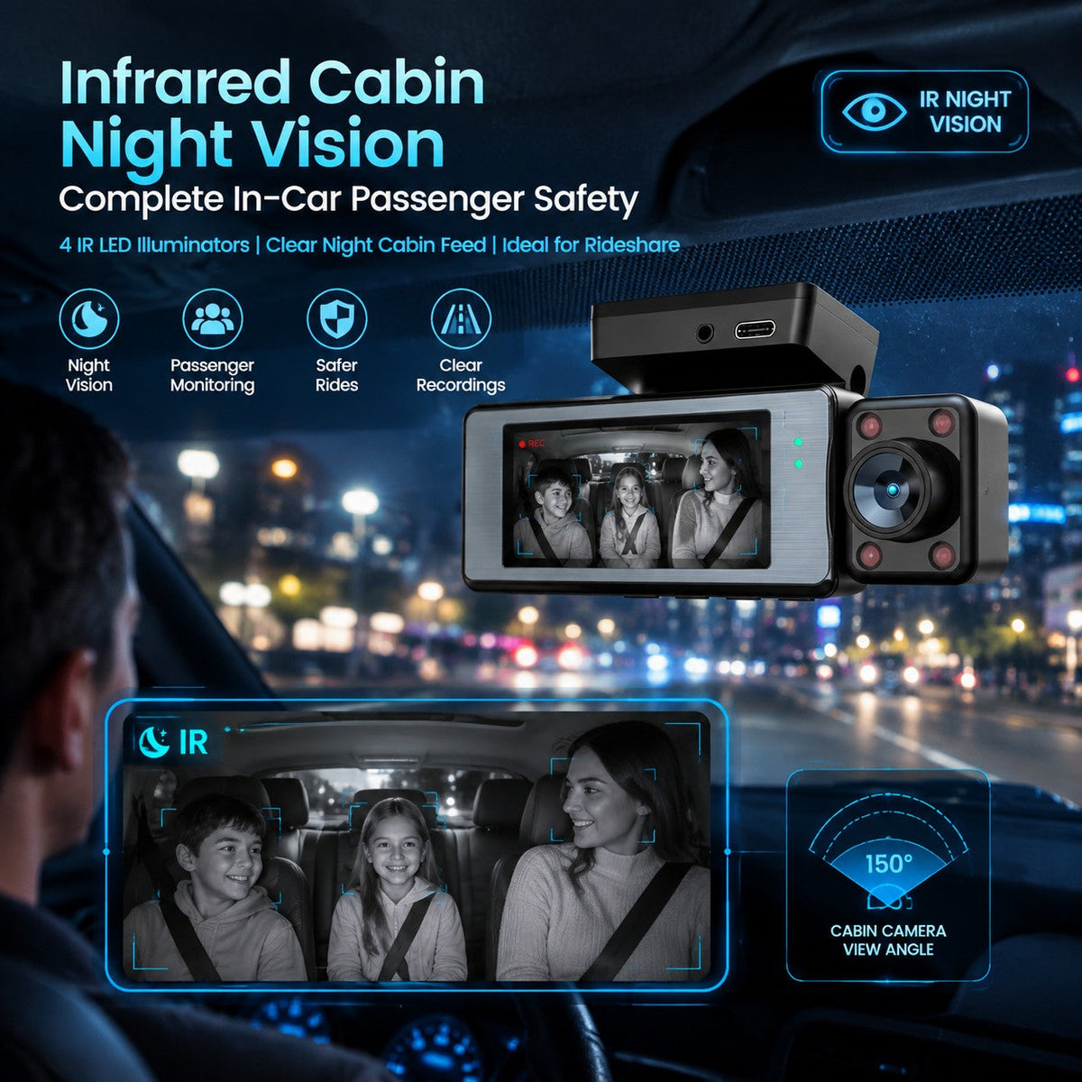 TA-145 infrared cabin night vision with 150-degree interior camera view