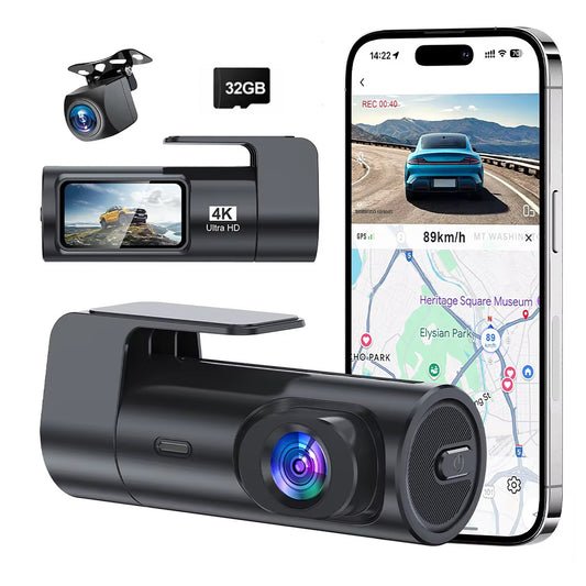 MCNE Dual 4K Front & Rear Wi-Fi Dash Cam with 32GB Card