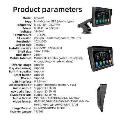 7" IPS HD Touch Screen Apple Android Carplay with 1080P Dual Dashcam 64G Card