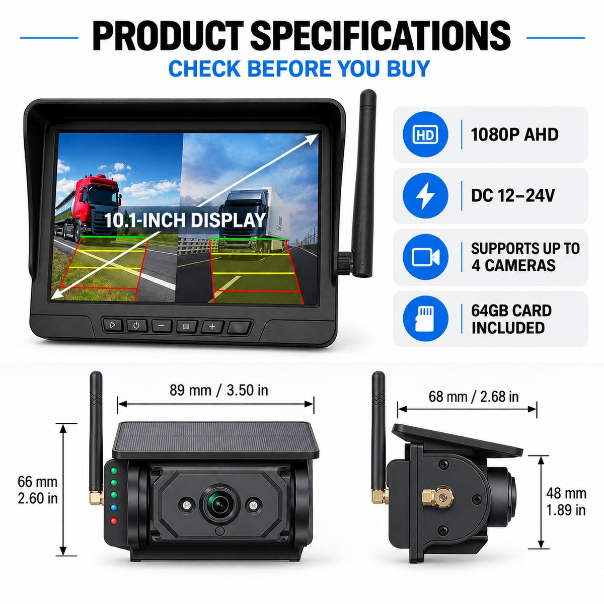 TA-148 10.1-inch monitor specifications and F25 solar magnetic camera dimensions