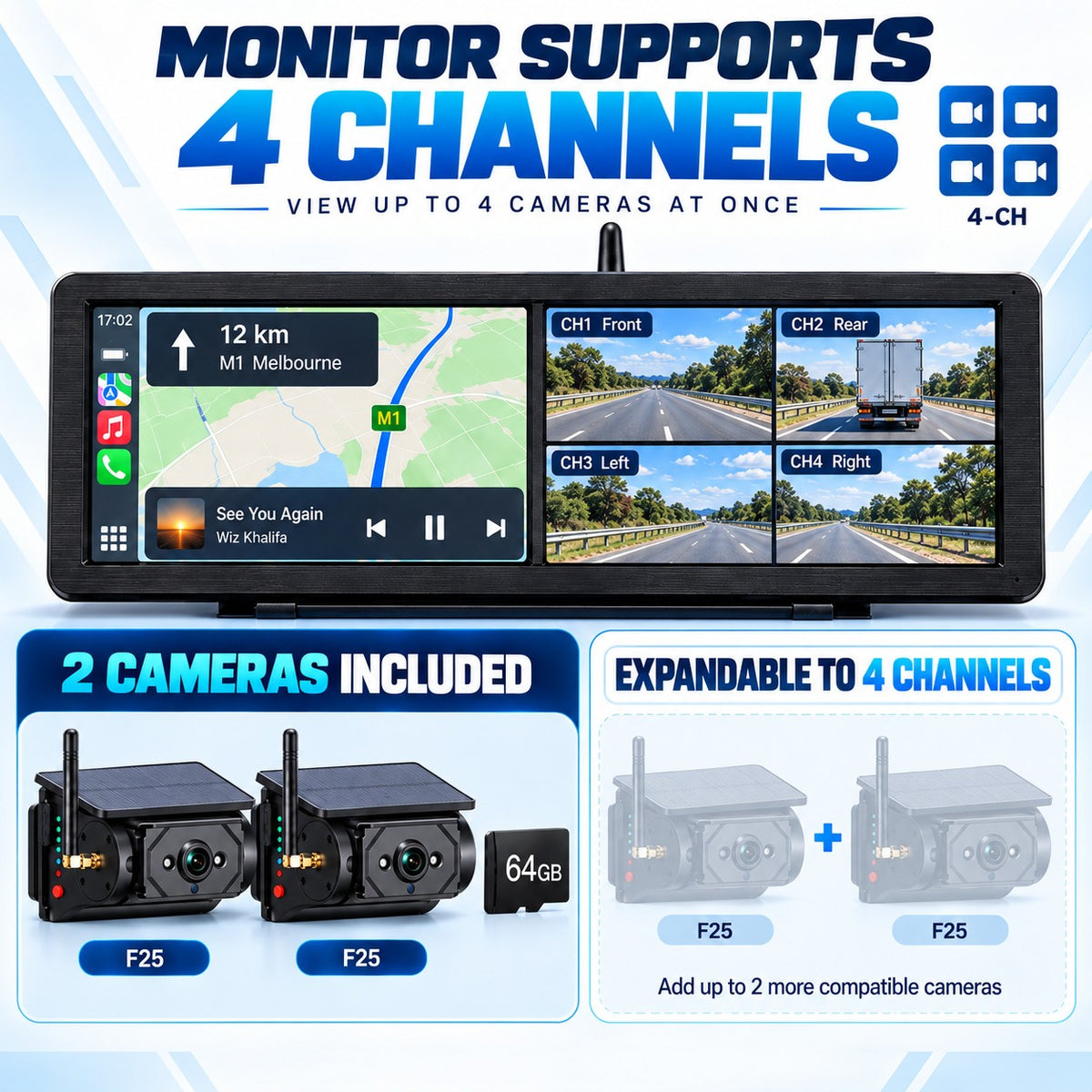 MCNE system with two included F25 cameras and expandable four-channel monitor