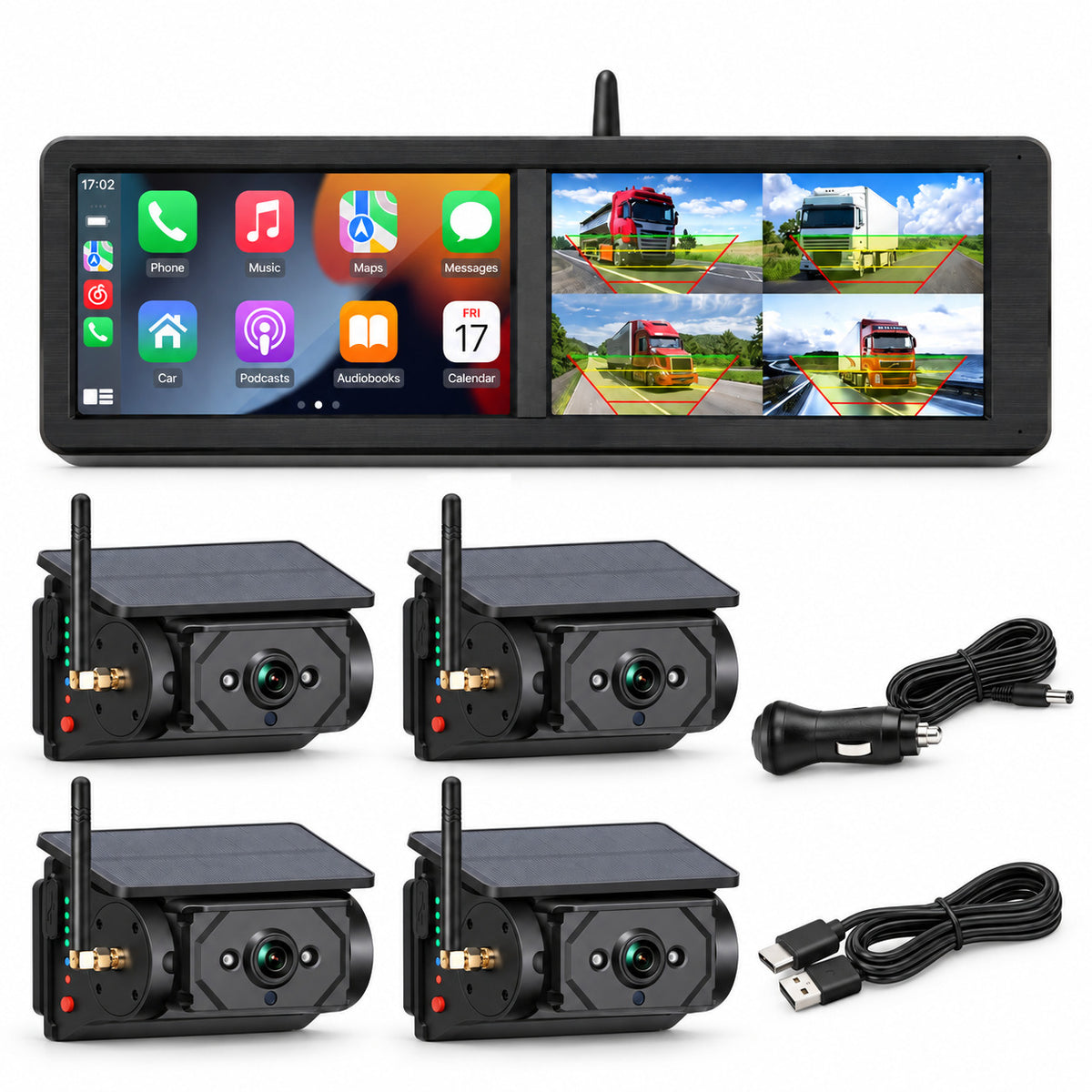 MCNE 15.88-inch dual-screen CarPlay BSD monitor with four F25 solar magnetic cameras