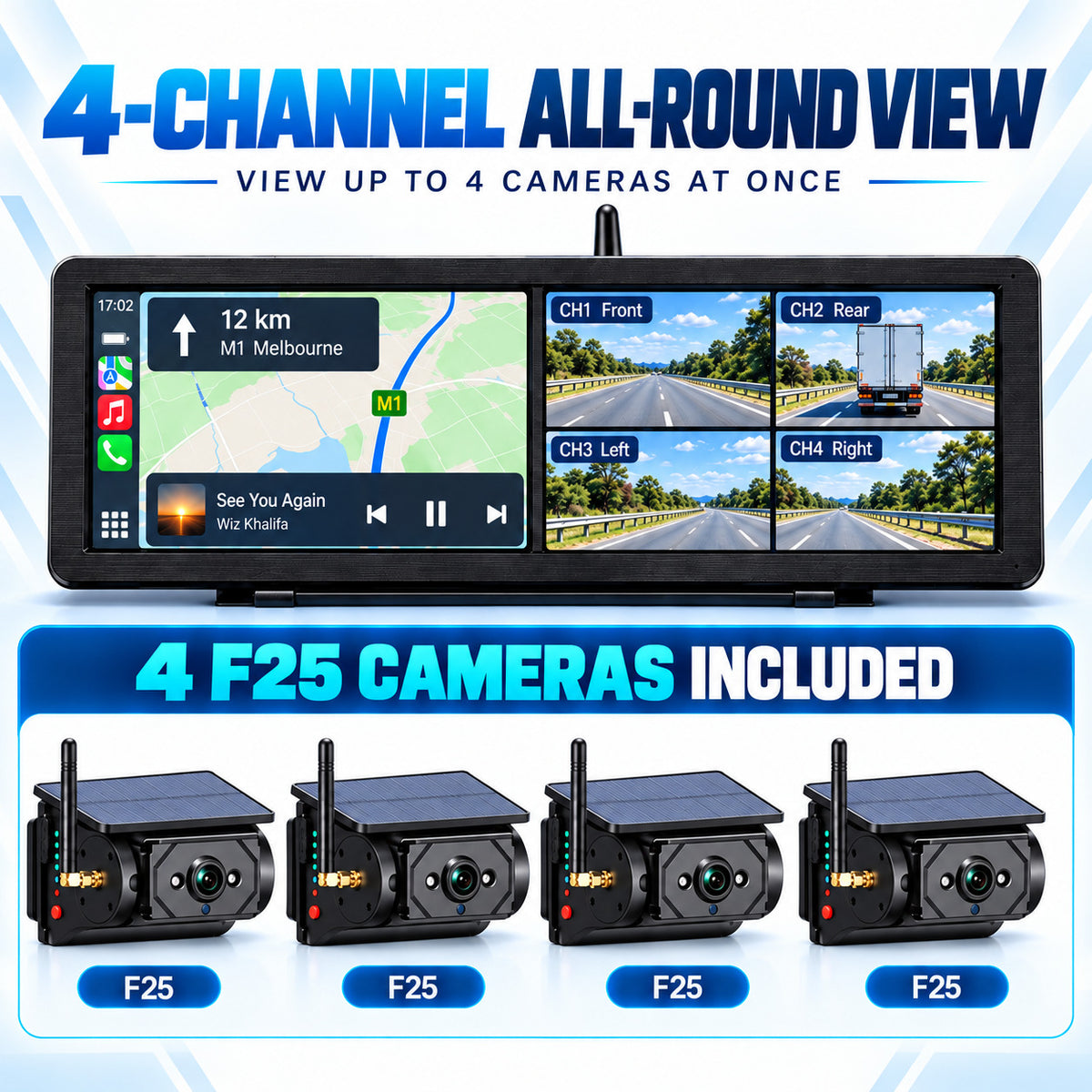 MCNE system with four included F25 solar magnetic cameras and four-channel display