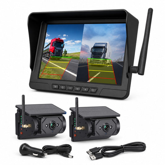 7" Wireless Solar Backup Camera System with 2 Magnetic Cameras for RV Trucks