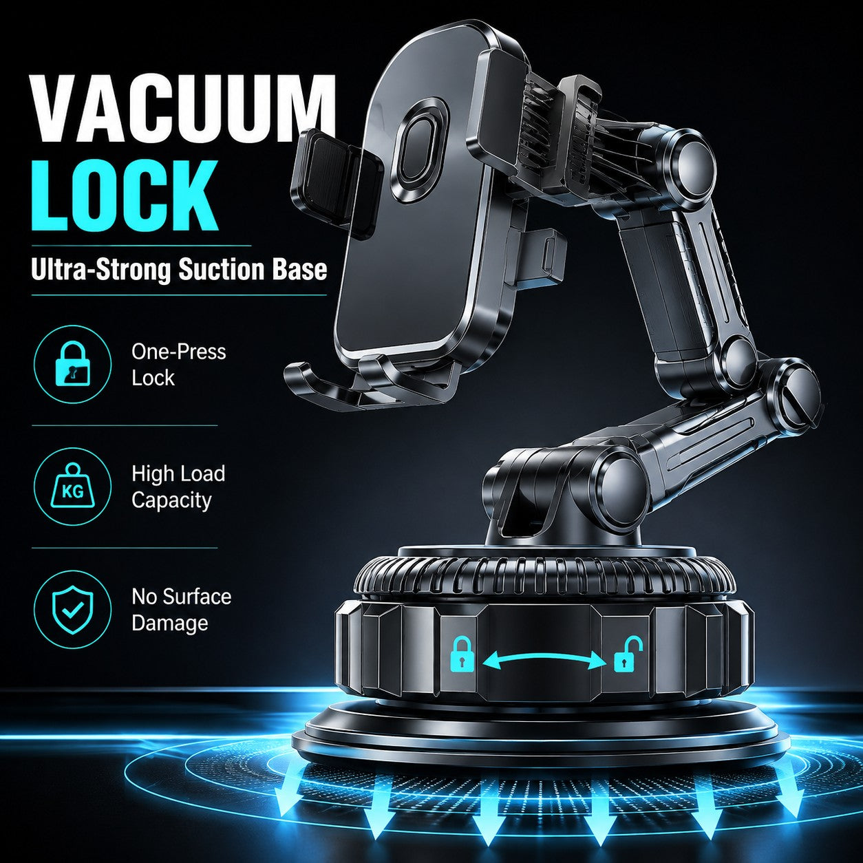 Heavy-Duty Long Arm Phone Mount for Trucks & Cars – Large Suction Cup – product detail image 4